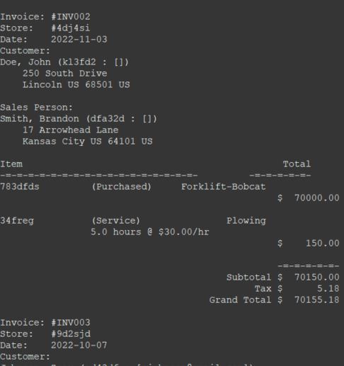 Invoice Report Project Output